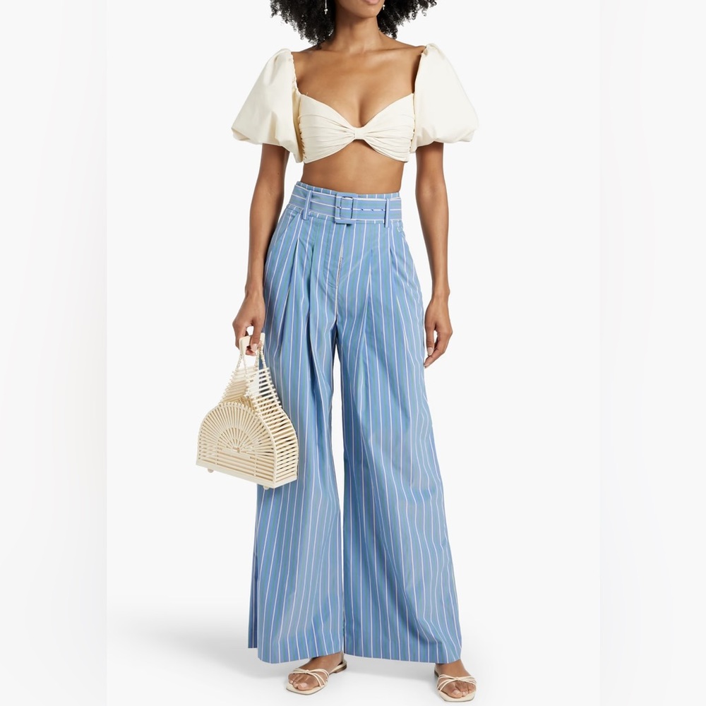 Veronica Beard Blue & White Pinstripe Wide-Leg Pants